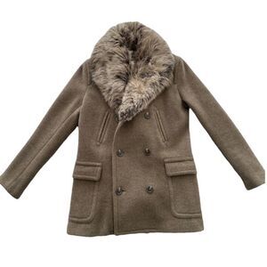 Ralph Lauren Olive Drab Wool Felt Double Breasted Shearling Collar Coat